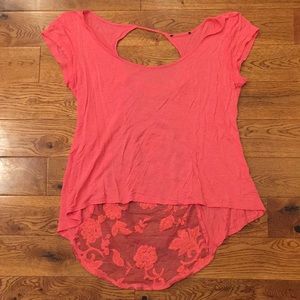 Pink Tee with Lace and open back